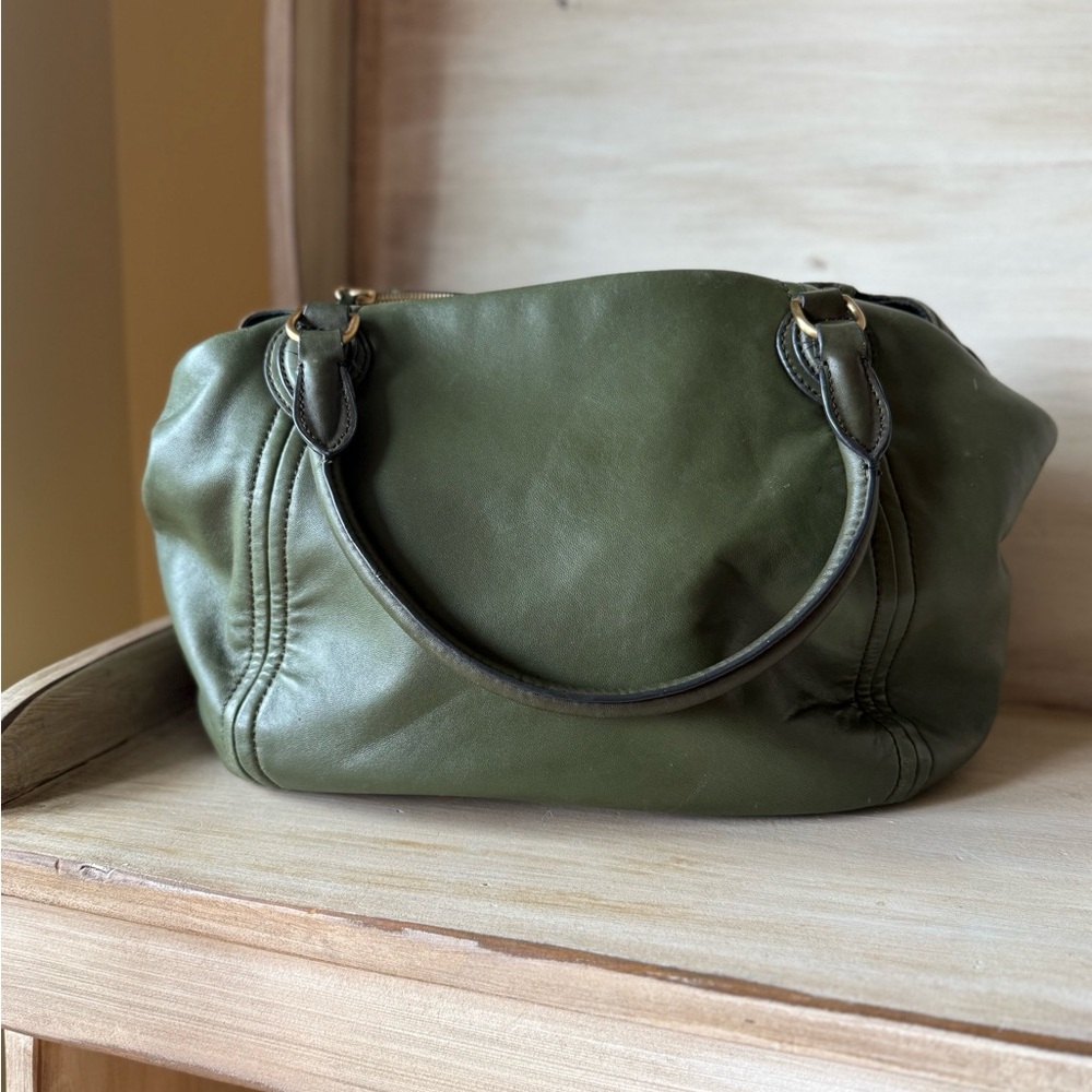 J. Crew Olive Green Leather Satchel Tote Shoulder Bag